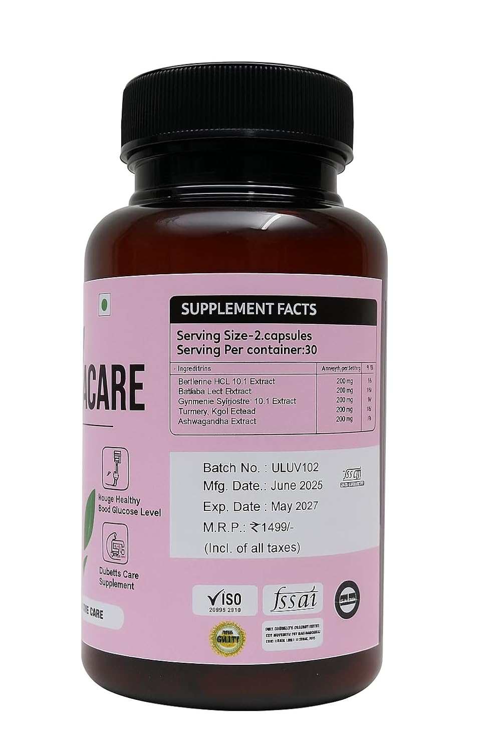 Diabetic Care Supplement 1000mg – Herbal Blood Sugar Support Capsules | Manage Healthy Blood Glucose Levels | Ayurvedic Diabetes Care Dietary Supplement – 60 Veg Capsules - Image 3